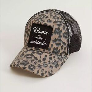 Buckle Leopard Print Trucker Hat in Tan and Black